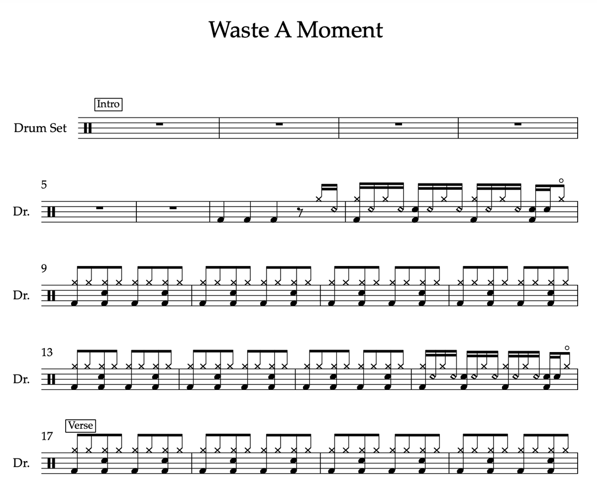Waste A Moment by Kings of Leon (Medium) Drumset Sheet Music