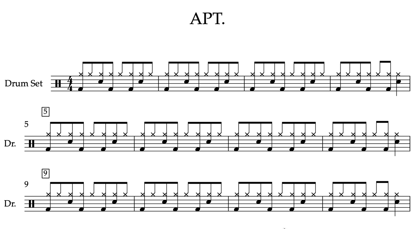 APT by ROSÉ & Bruno Mars (Easy) Drumset Sheet Music