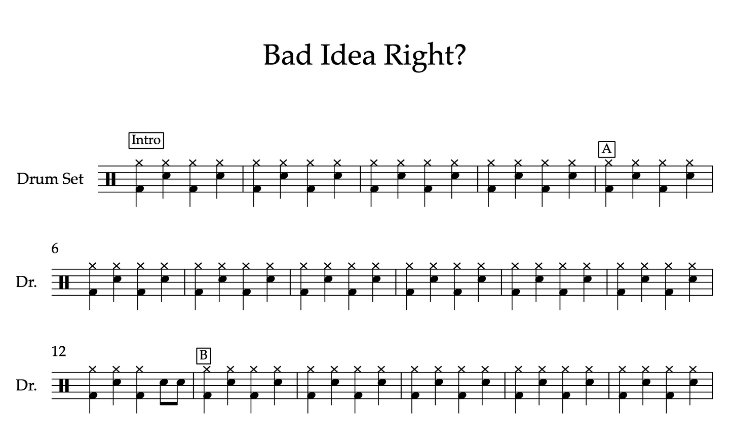 bad idea right? by Olivia Rodrigo (Easy) Drumset Sheet Music
