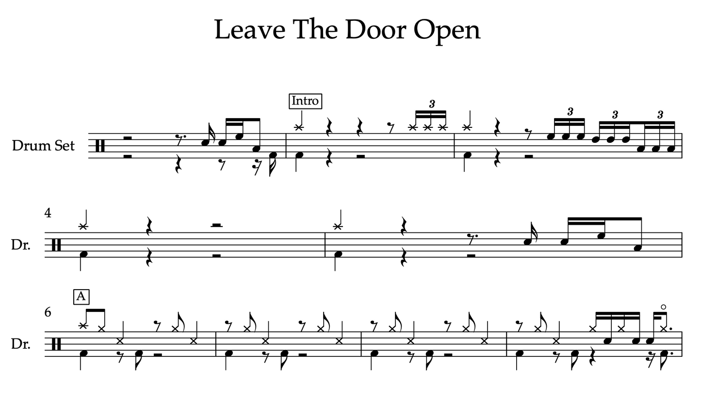 Leave the Door Open by Bruno Mars (Advanced) Drumset Music