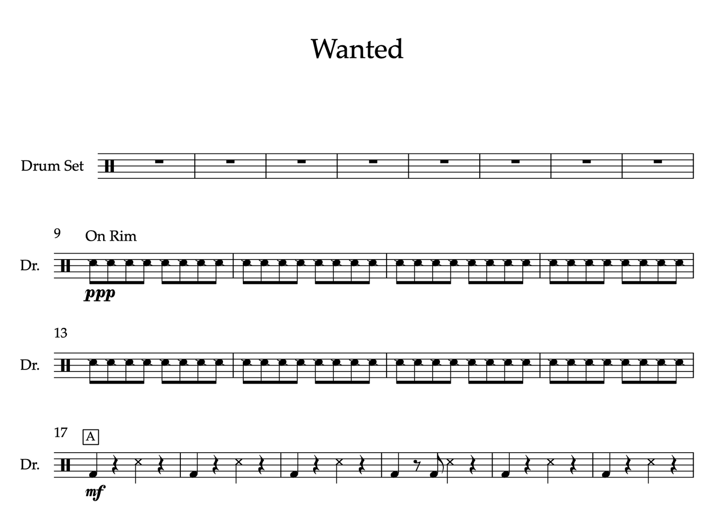 Wanted by OneRepublic (Easy) Drumset Sheet Music