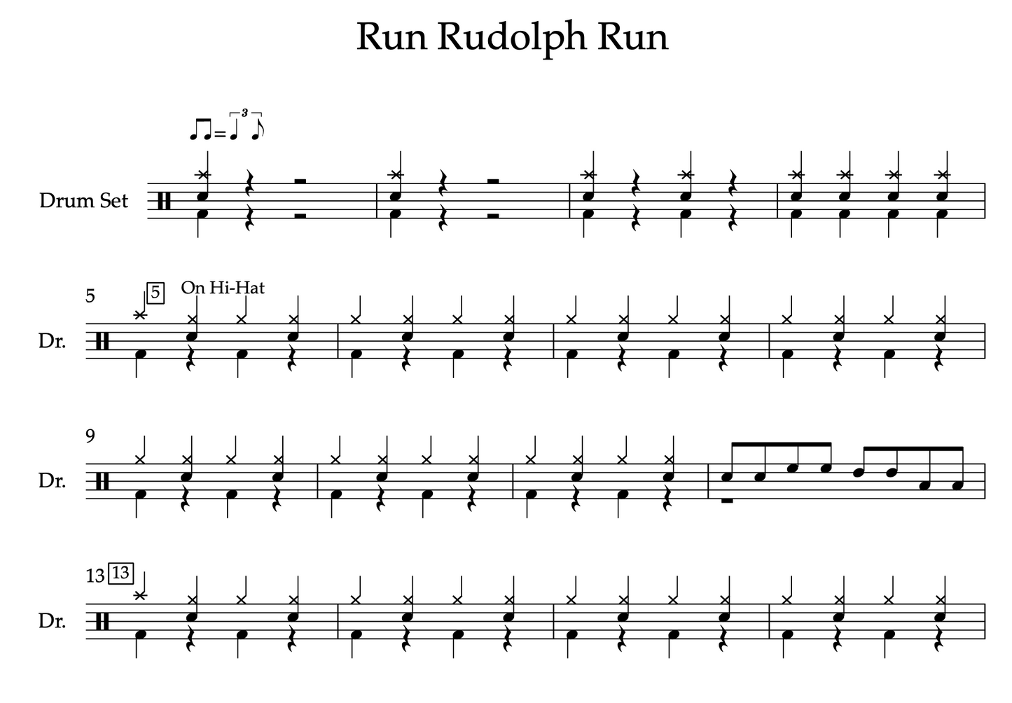 Run Rudolph Run by Chuck Berry (Easy) Drumset Sheet Music