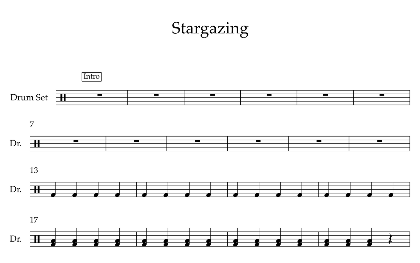 Stargazing Myles Smith (Easy) Drumset Sheet Music