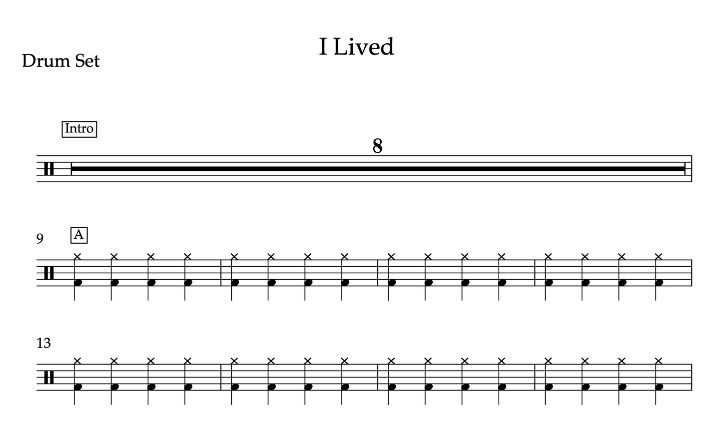 I Lived by OneRepublic - Live Version (Easy) Drumset Sheet Music