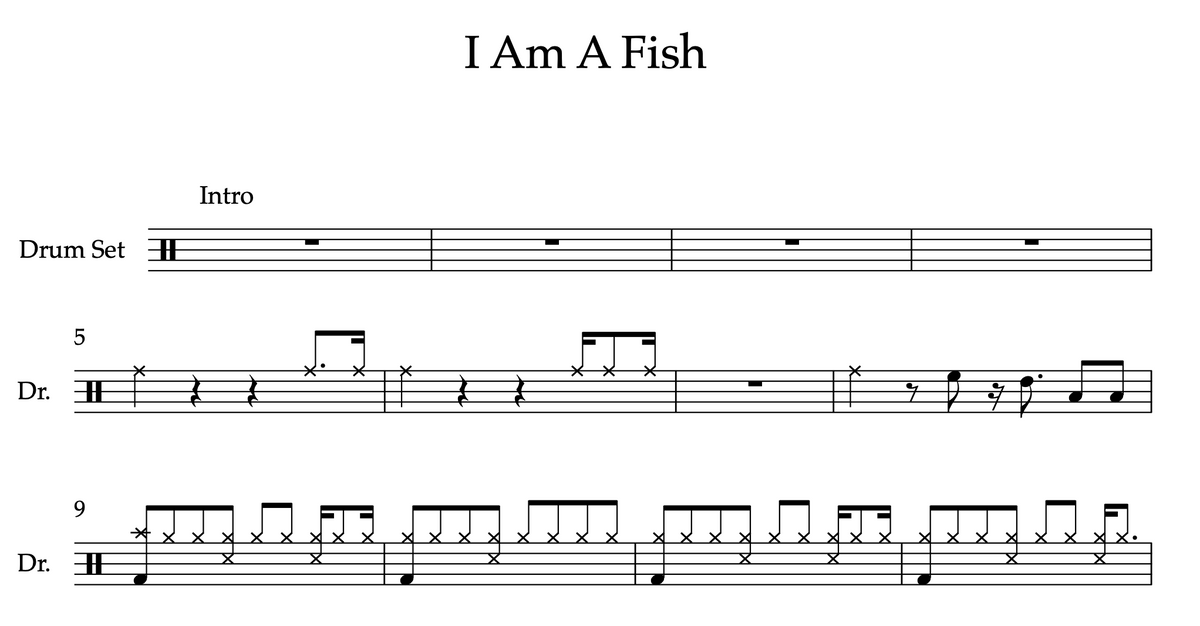 I Am A Fish by Sunset Rollercoaster (Medium) Drumset Sheet Music