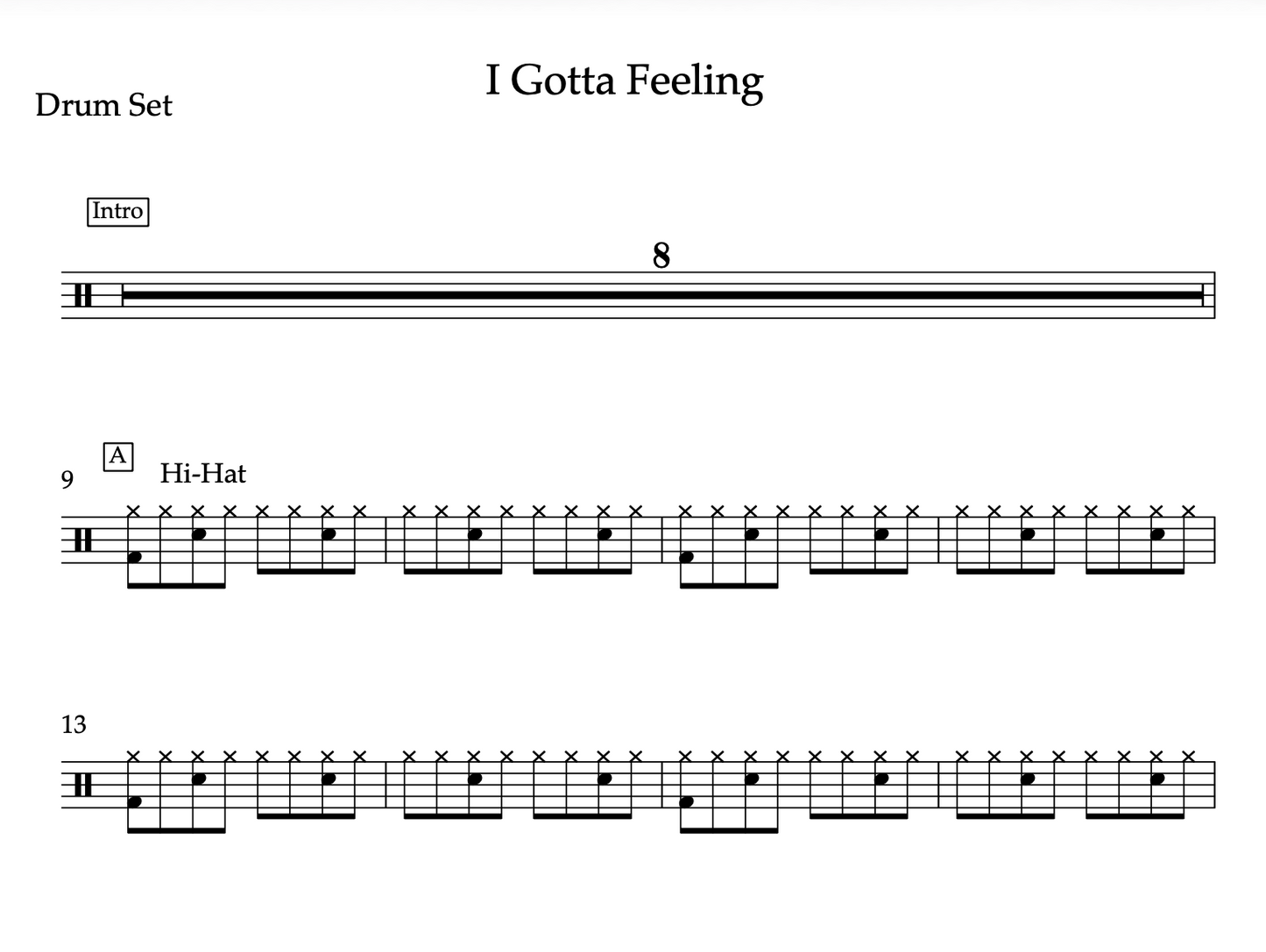 I Gotta Feeling by The Black Eyed Peas (Easy) Drumset Sheet Music