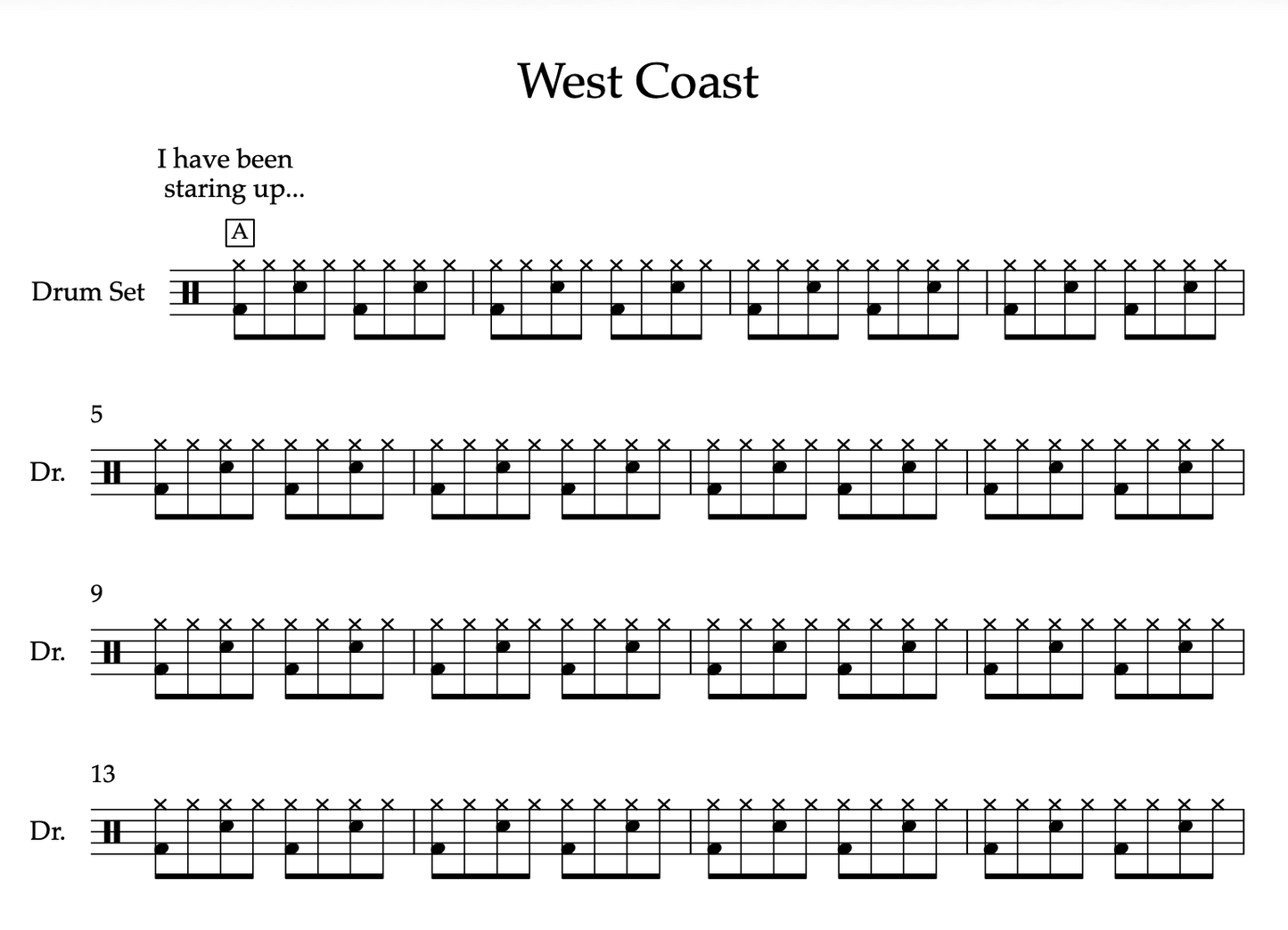 West Coast by OneRepublic (Easy) Drumset Sheet Music