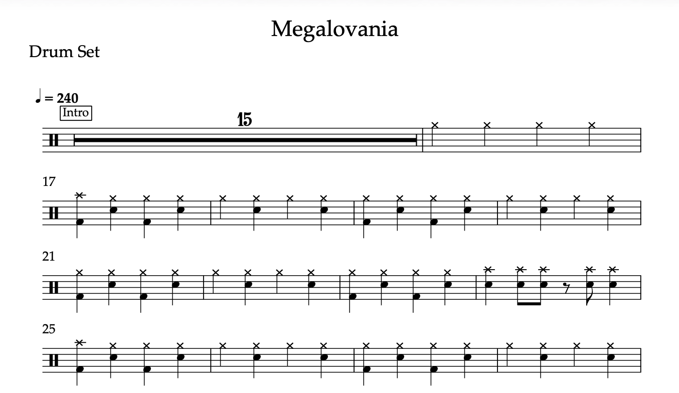 Megalovania by Toby Fox (Easy) Drumset Sheet Music