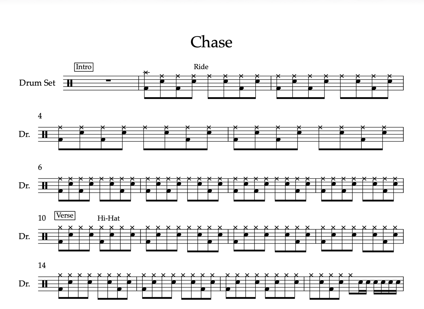 Chase by Batta (Medium) Drumset Sheet Music