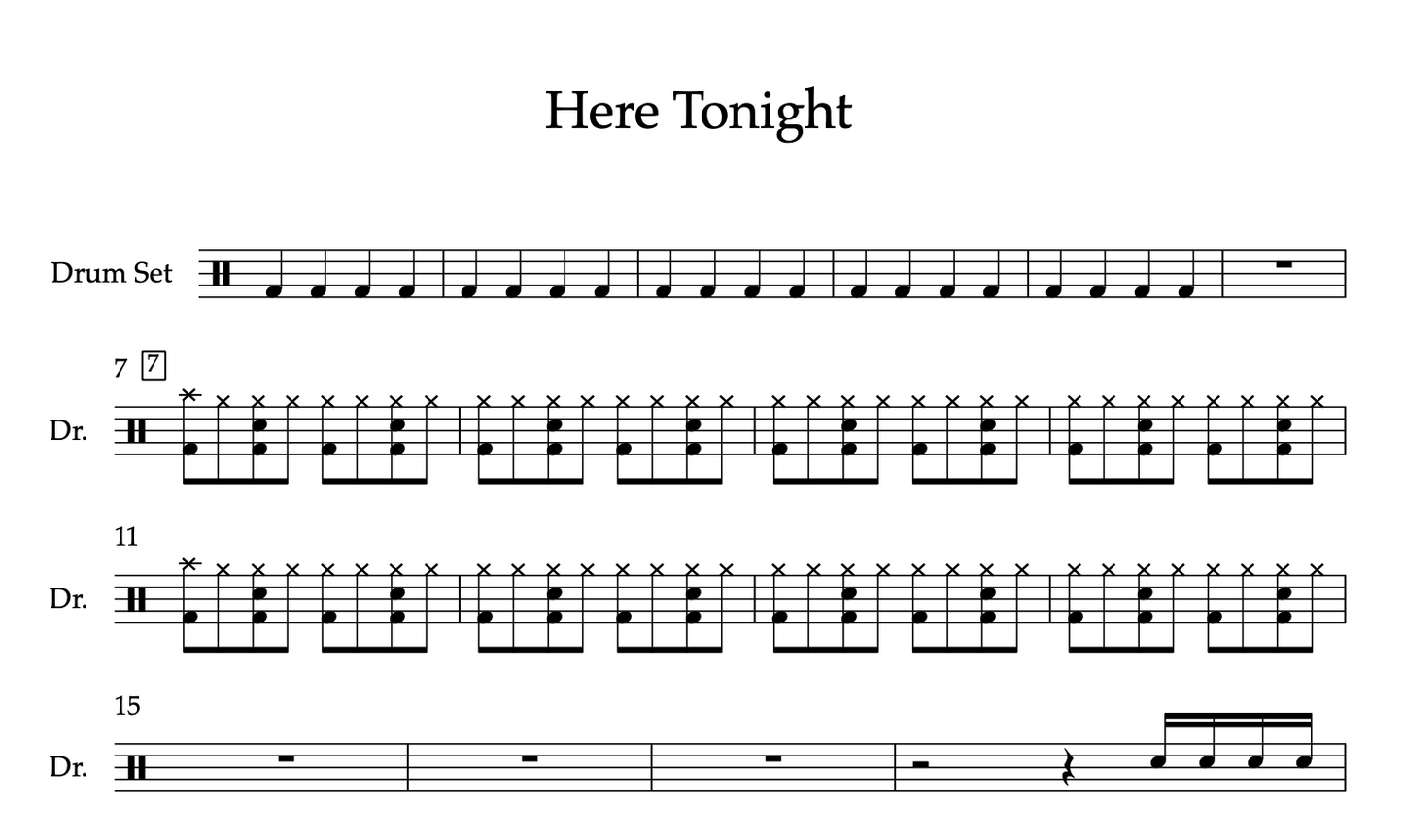 Here Tonight by Brett Young (Easy) Drumset Sheet Music