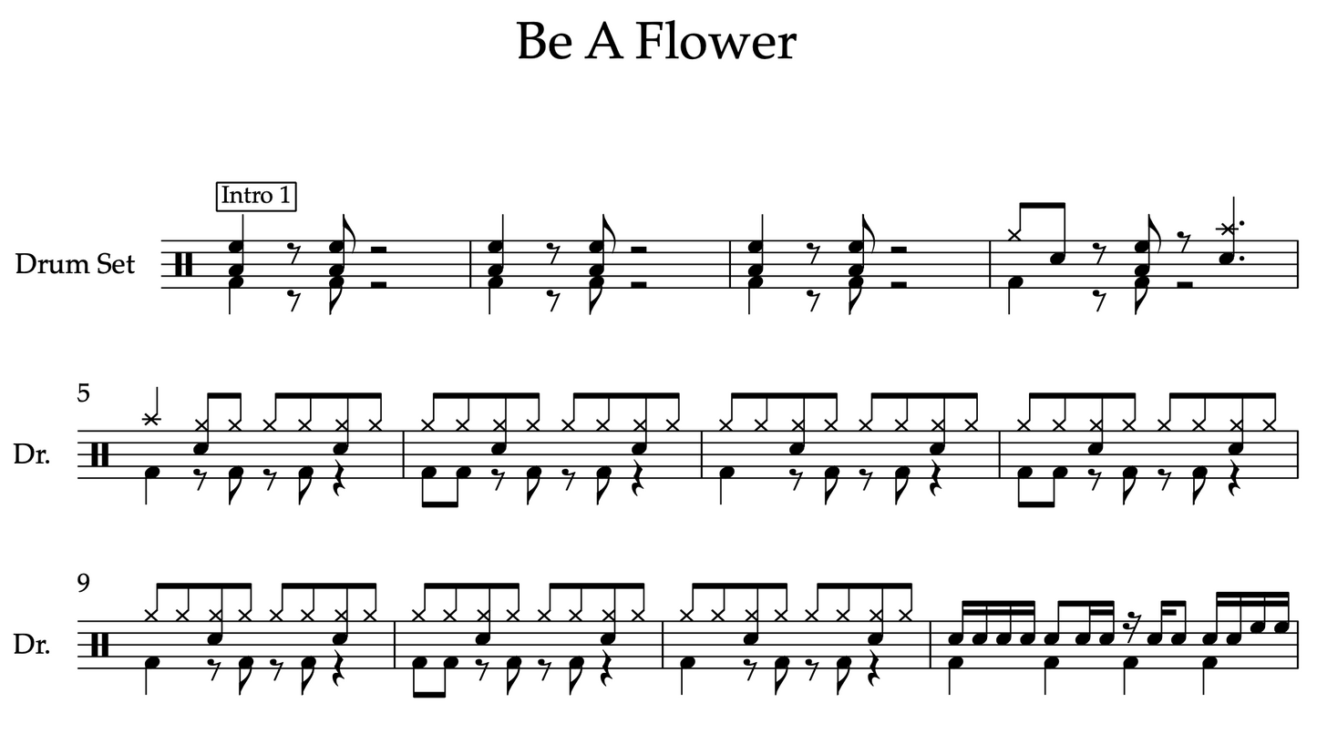Be A Flower by Ryokuoushoku Shakai (Advanced) Drumset Sheet Music