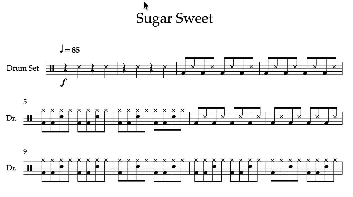 Sugar Sweet by Benson Boone (Easy) Drumset Sheet Music