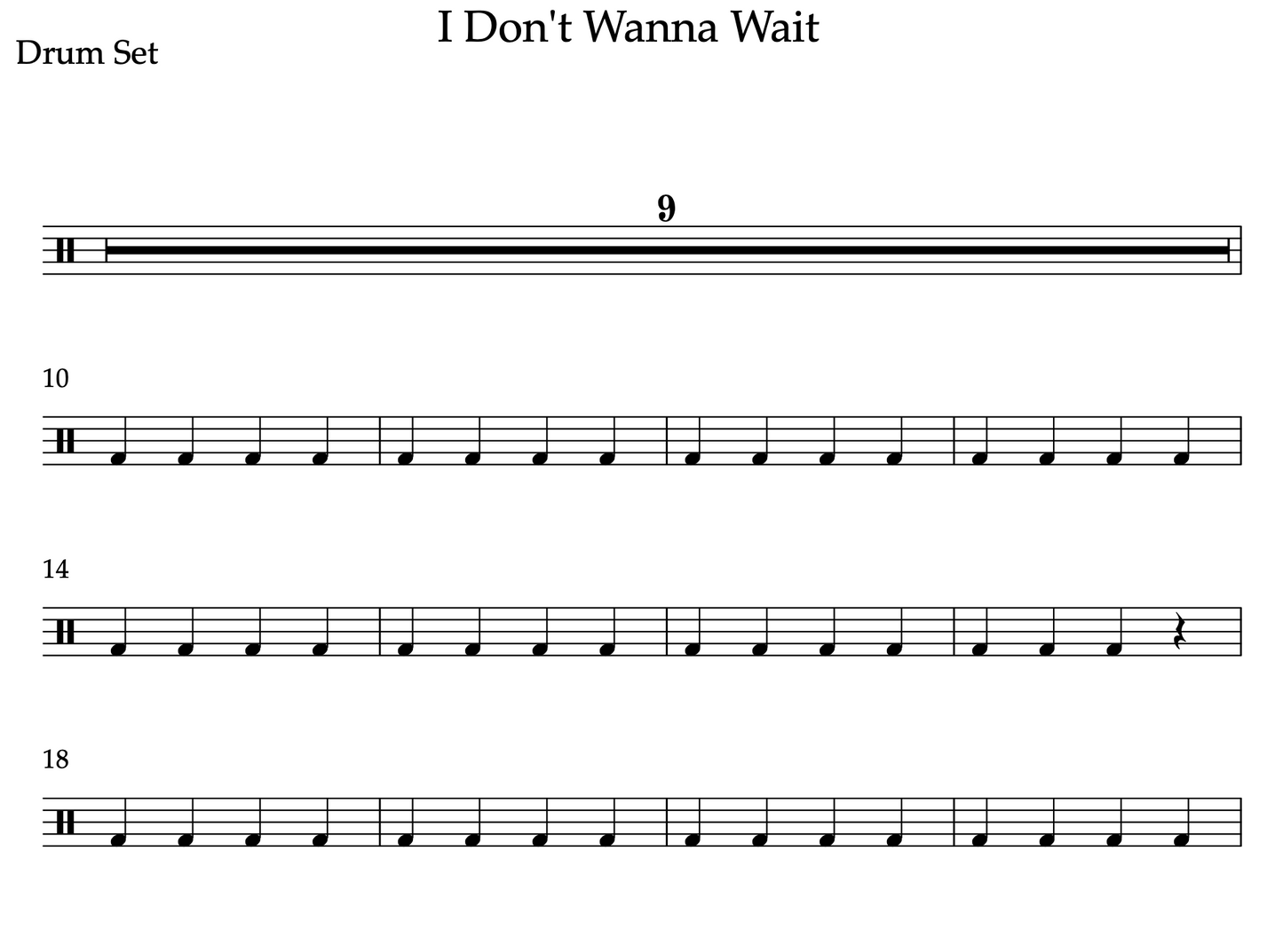 I Don't Wanna Wait by David Guetta & OneRepublic (Easy) Drumset Sheet Music