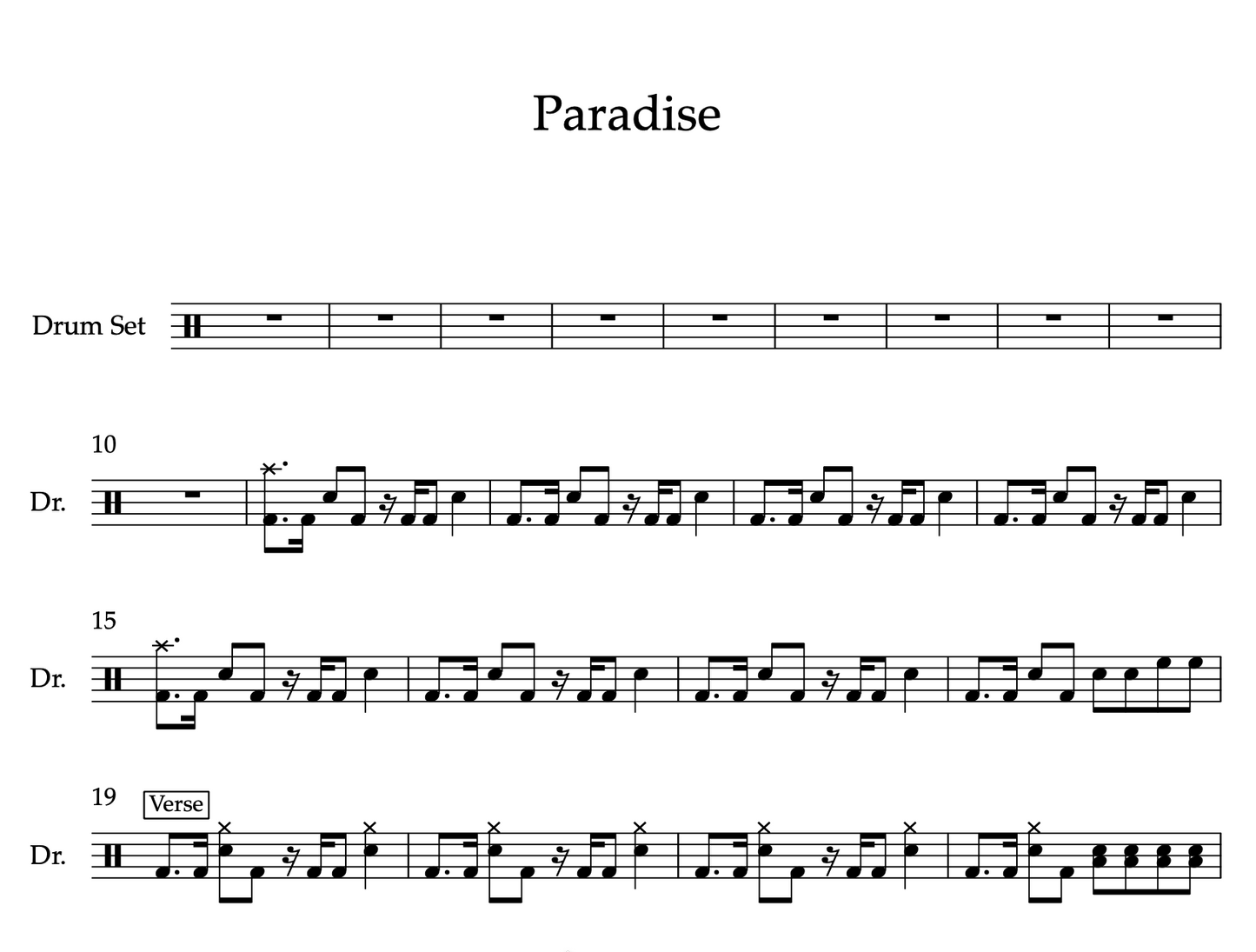 Paradise by Coldplay (Easy) Drumset Sheet Music