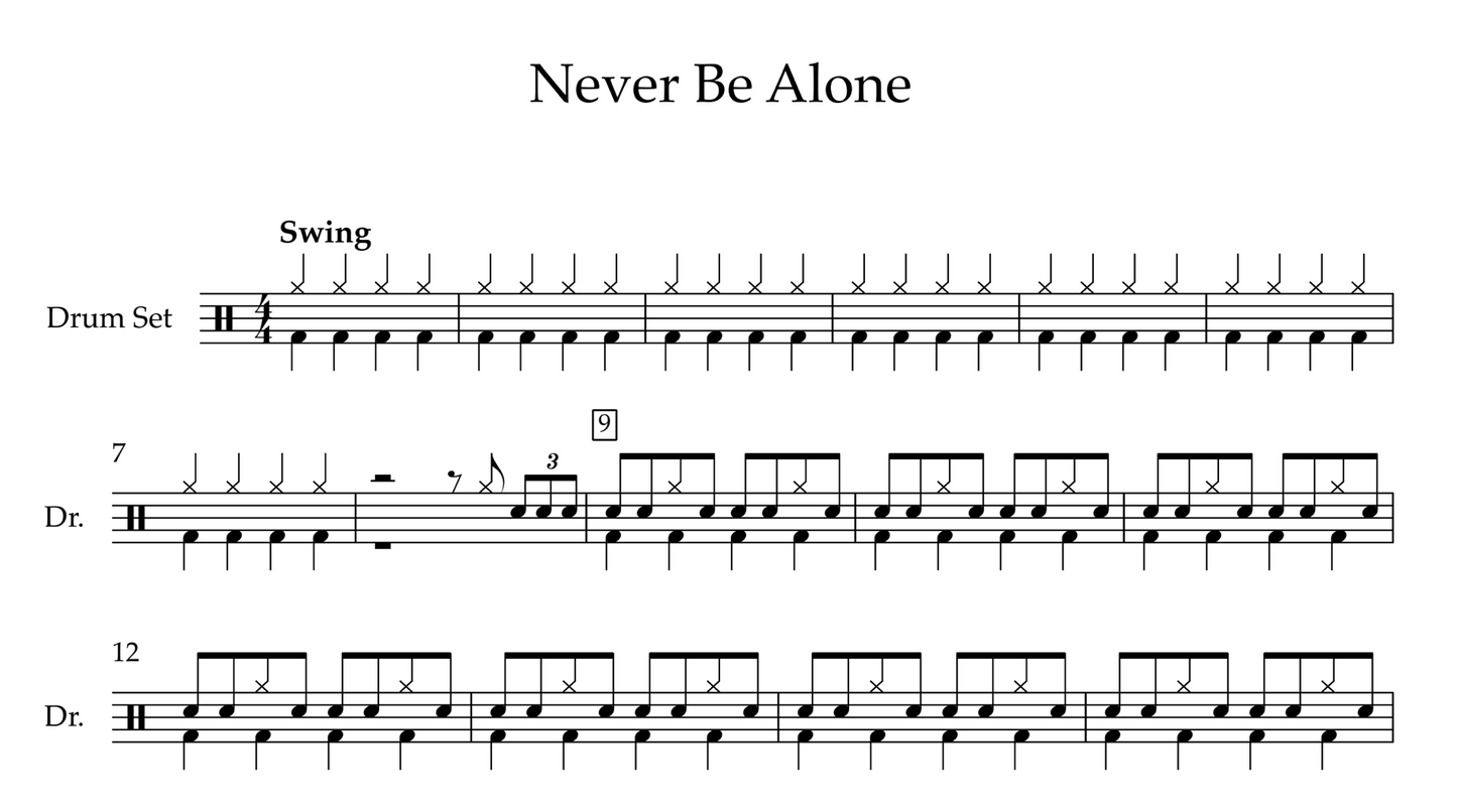 Never Be Alone by Shadrow (Easy) Drumset Sheet Music