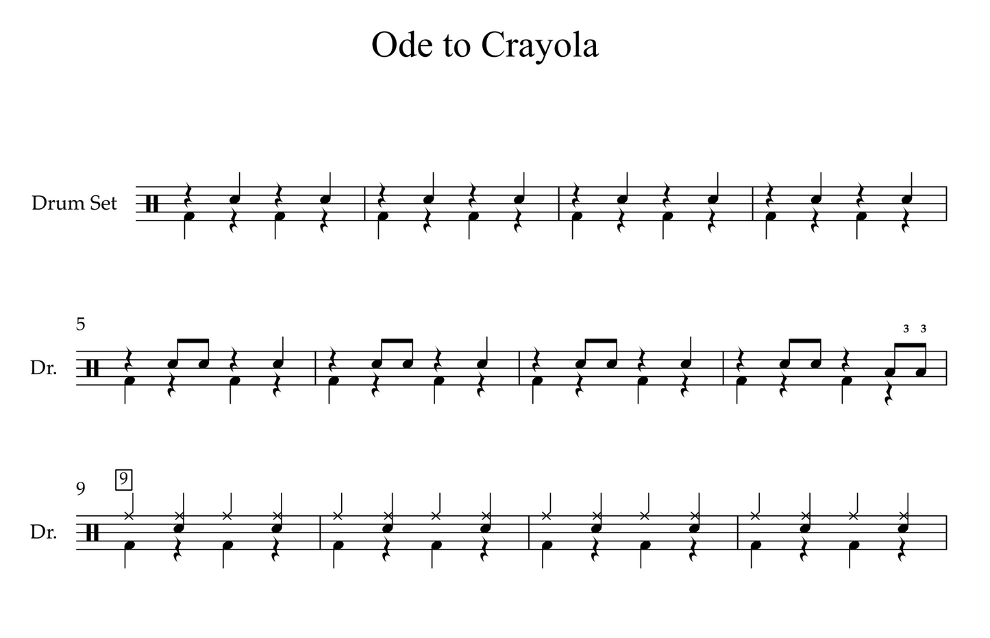 Ode to Crayola by Lemon Demon (Easy) Drumset Sheet Music