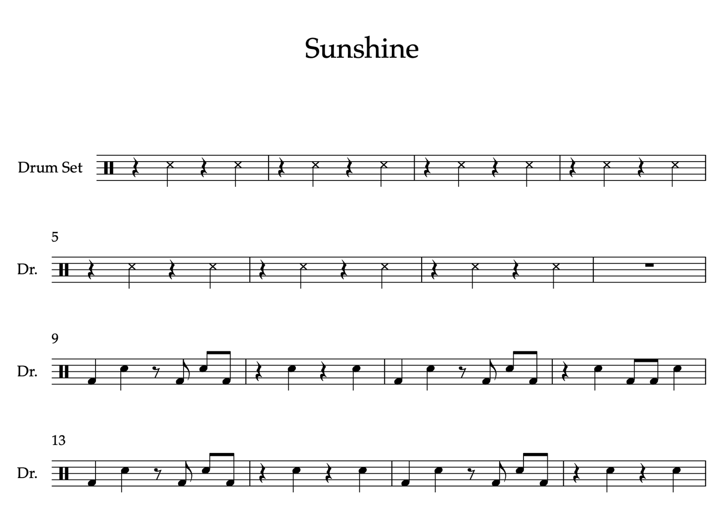 Sunshine by OneRepublic (Easy) Drumset Sheet Music