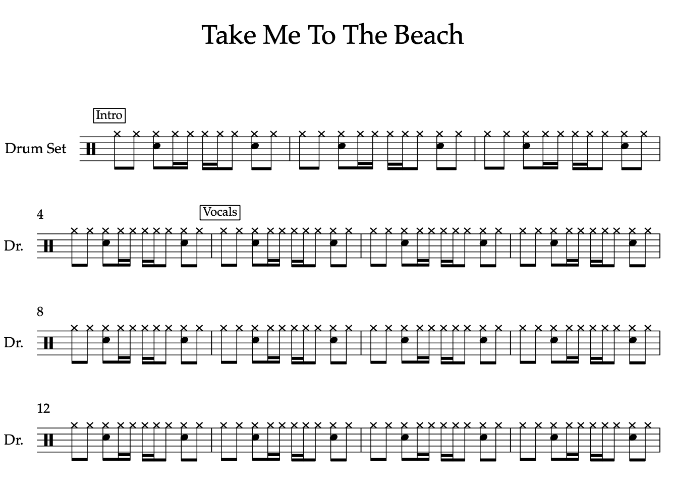 Take Me To The Beach by Imagine Dragons (Easy) Drumset Sheet Music