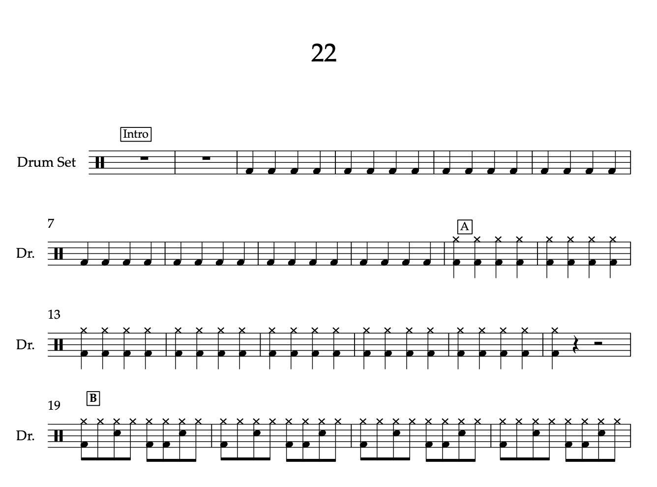 22 by Taylor Swift (Easy) Drumset Sheet Music