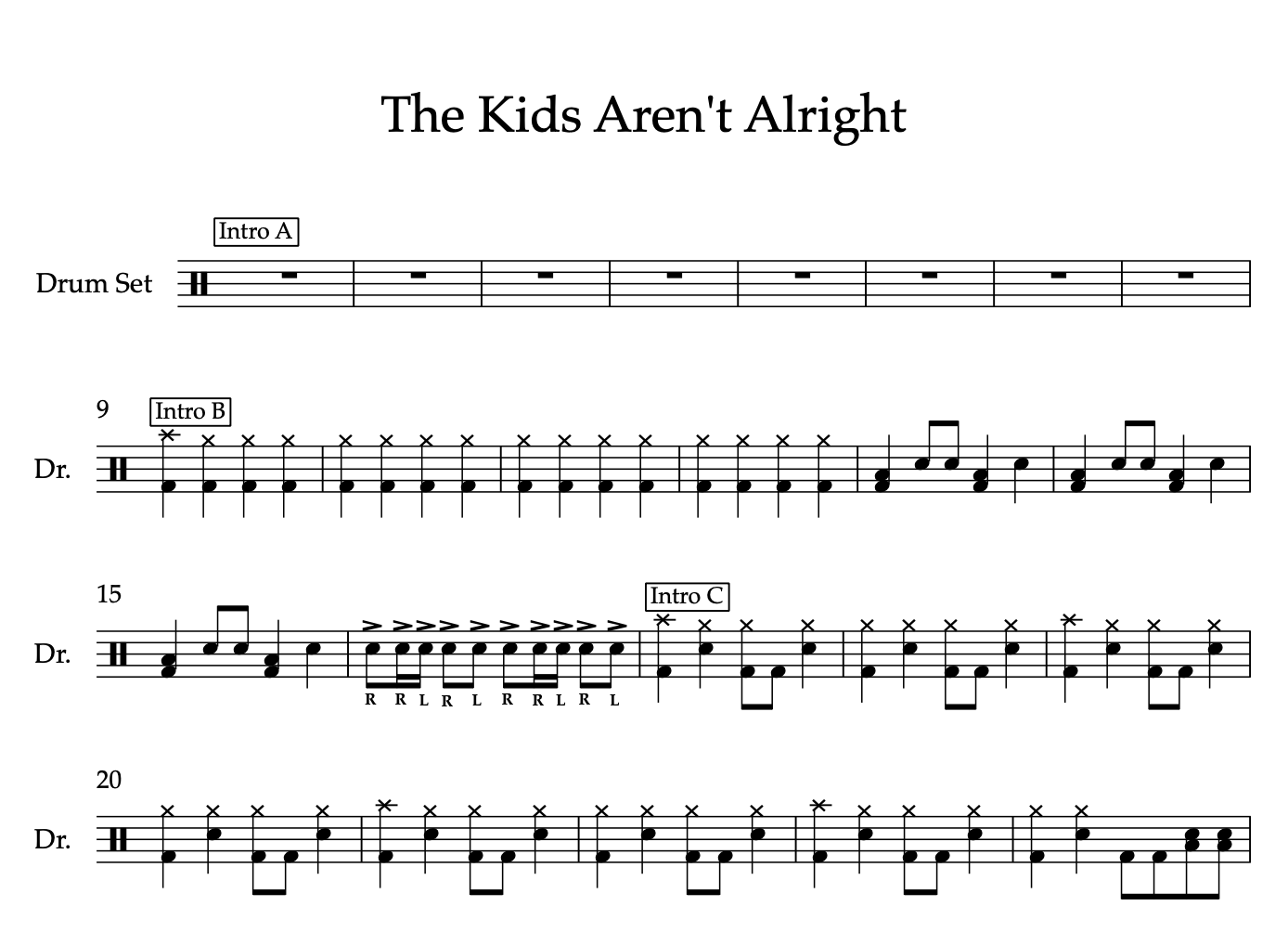 The Kids Aren't Alright by The Offspring (Medium) Drumset Sheet Music
