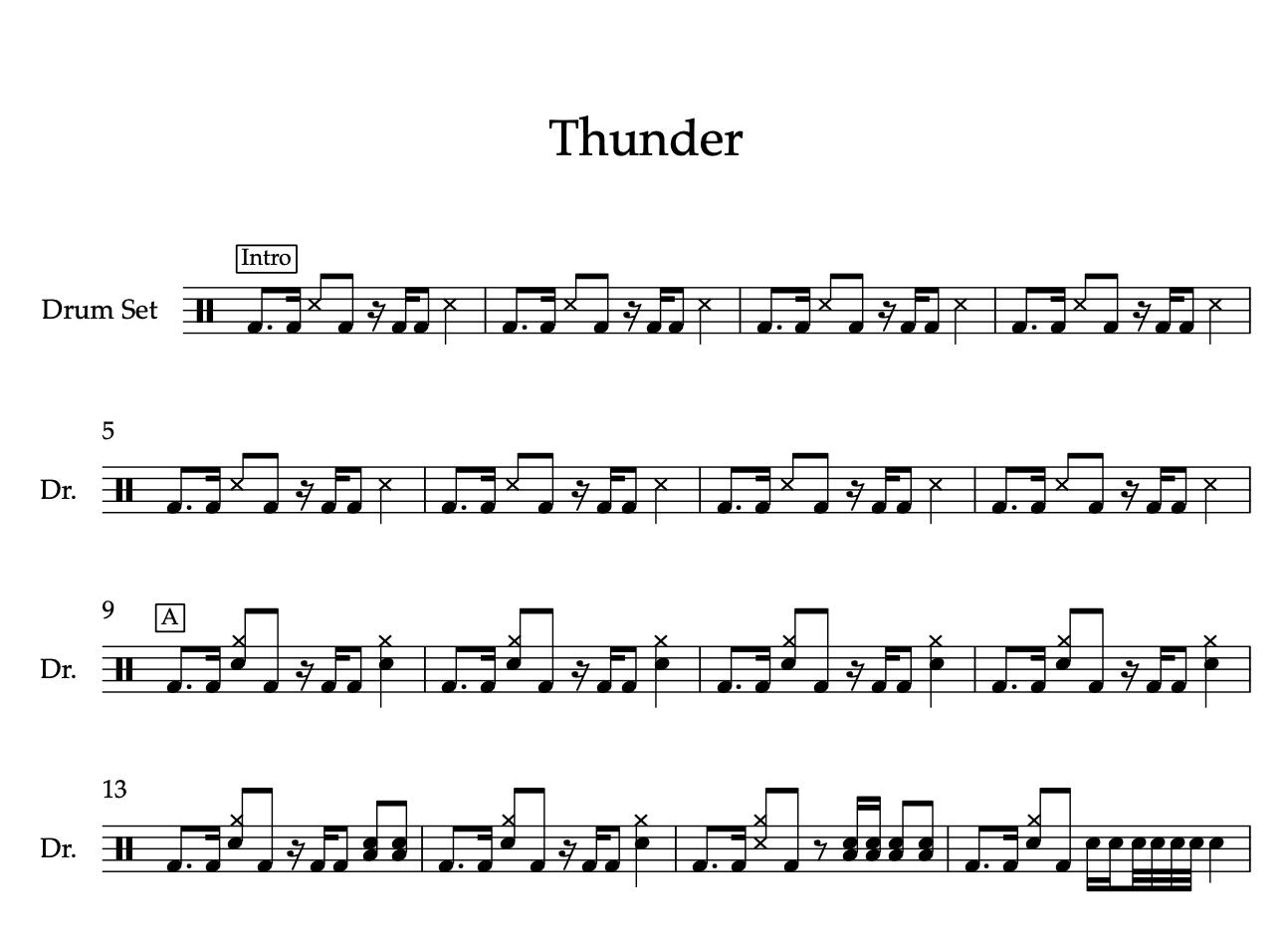 Thunder by Imagine Dragons (Easy) Drumset Sheet Music