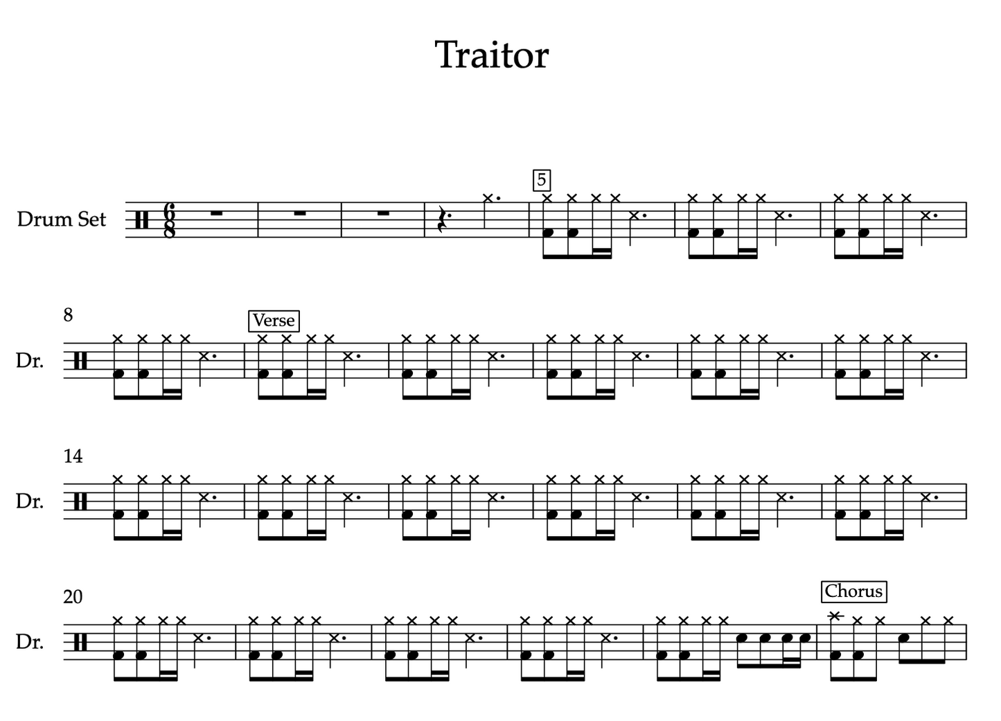 Traitor by Olivia Rodrigo (Easy) Drumset Sheet Music