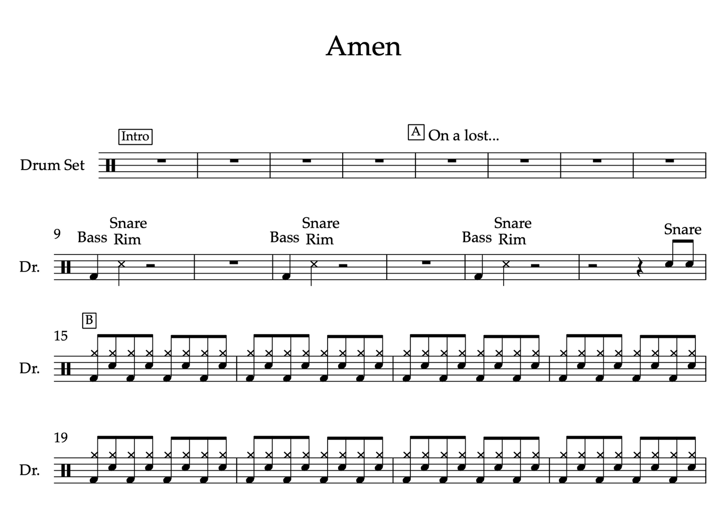 Amen by Shaboozey and Jelly Roll (Easy) Drumset Sheet Music