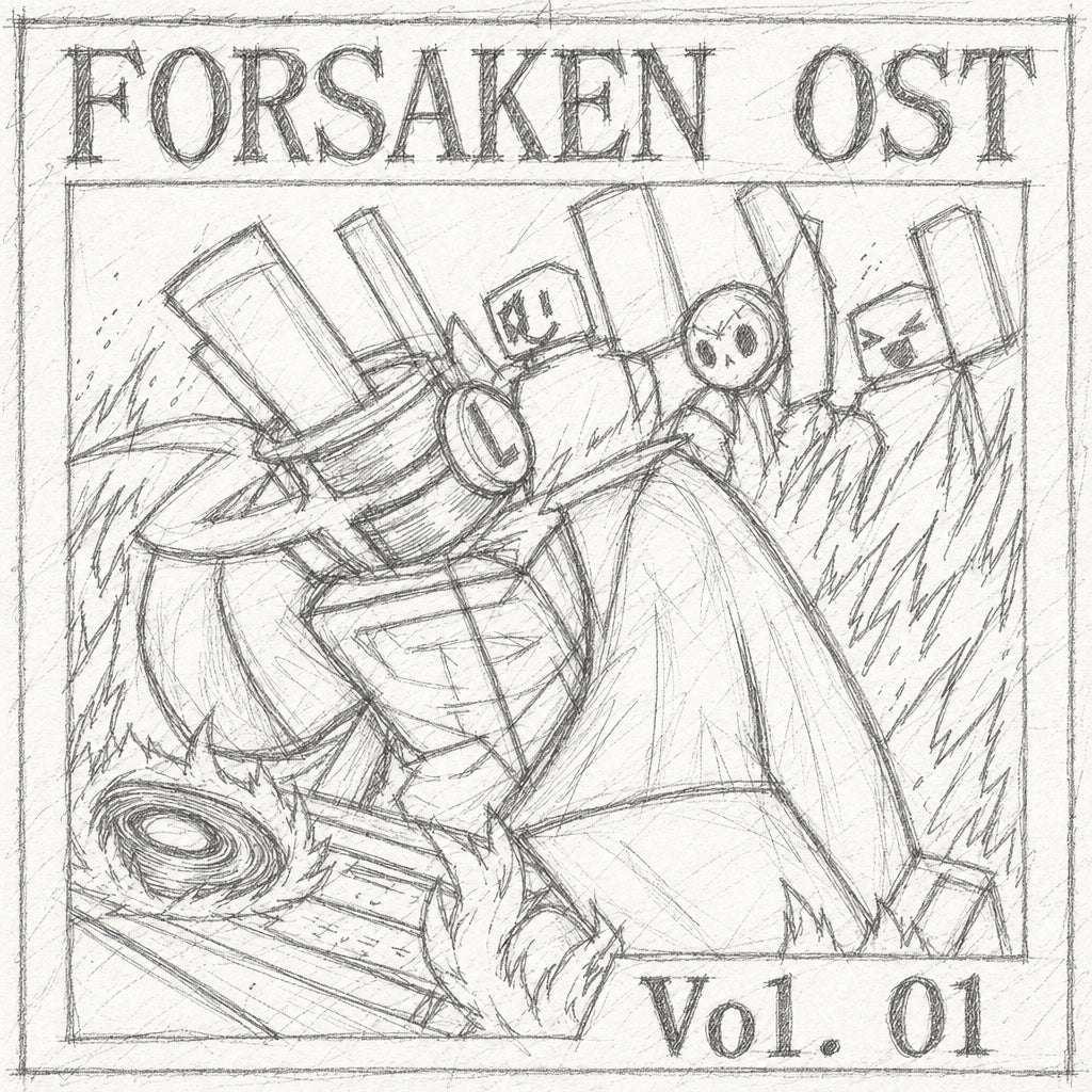 Album cover art for 'FORSAKEN OST Vol. 01' featuring stylized dark characters with neon green and red lighting effects against a black background.